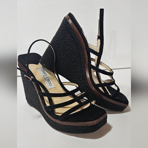 JIMMY CHOO Suede Ariela 110 Wedge Sandals Size 39 - Picture 10 of 10